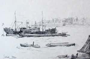 Frederika Broeksmit - Litho: boten op de Nieuwe Maas bij Rotterdam verkocht voor € 45!