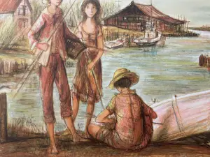 Jaques Lalande - Litho, Titel, Les petits pecheurs. kopen? Bied vanaf 50!