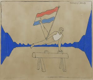 Pieter Holstein - Ets (ingekleurd), Handstand - Ingelijst kopen? Bied vanaf 40!