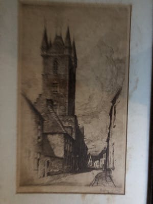 Eugene Lucker - Raadhuis Sluis in Zeeland - Ets, Ingelijst kopen? Bied vanaf 40!