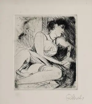 Rene Mels - Ruhe in Hell-Dunkel-Kontrasten, seltener Aktstich um 1945 - gerahmt kopen? Bied vanaf 50!