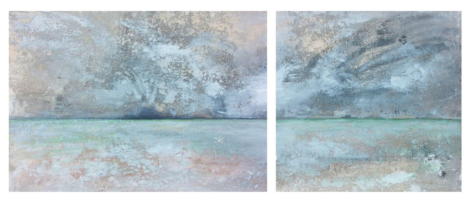 Chantal Borremans - Gemengde techniek (structuurverf op doek), Écume (diptiek) kopen? Bied vanaf 120!