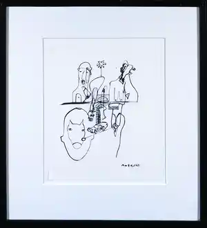 Rachid Ben Ali - Inkttekening, Zonder titel - Ingelijst verkocht voor € 1!