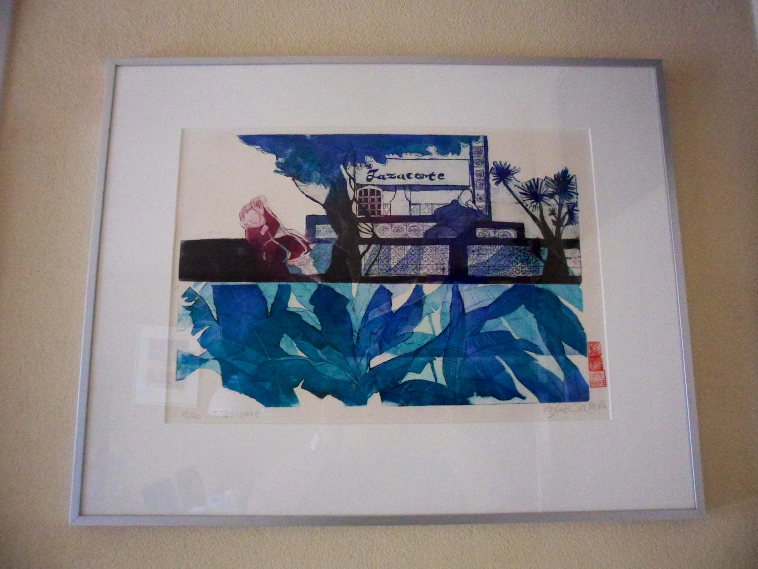 Sylvia Oudkerk - kleurenets - Titel, Tazacorte, ingelijst verkocht voor € 40!