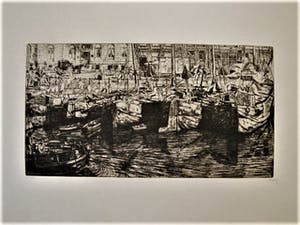 Pieter Dupont - Zeldzame & grote Amsterdam- Ets "Bedrijvigheid aan het Damrak" potloodgesignrd kopen? Bied vanaf 50!