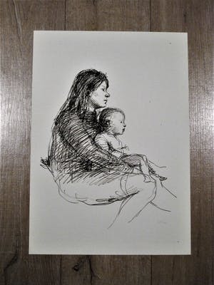 Aat Veldhoen - Vrij zeldzame Litho (Rotaprint) "Moeder en kind" kopen? Bied vanaf 48!