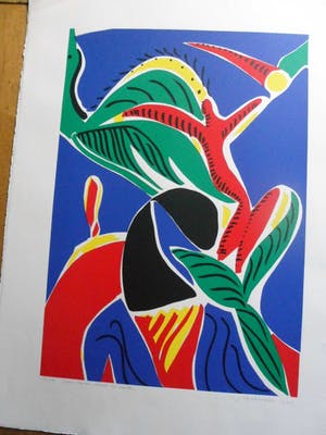 Yolande Brouwers - Zeefdruk. Titel, "Dans tussen hemel en aarde". kopen? Bied vanaf 30!
