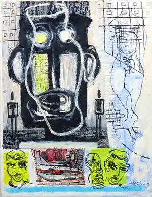 Rachid Ben Ali - Gemengde techniek op doek, Zonder titel verkocht voor € 250!