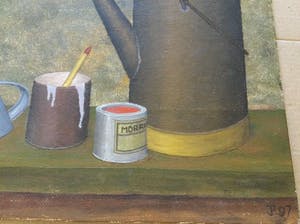 Niet of onleesbaar gesigneerd - Lot van 2 schilderijen | Stillevens met oliekannen kopen? Bied vanaf 1!