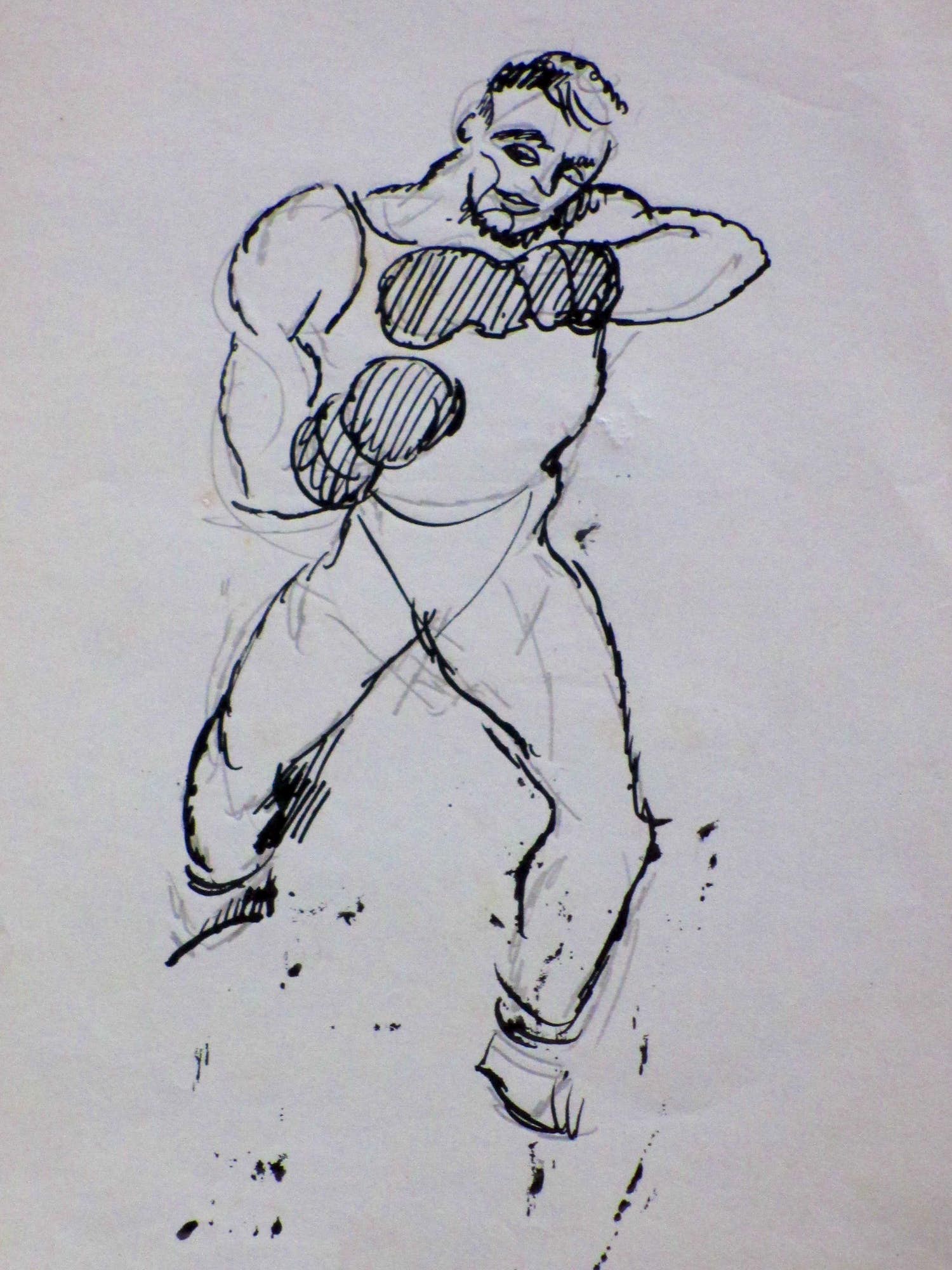 Herman Bieling - De bokser - Inkttekening kopen? Bied vanaf 30!