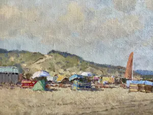 Willem Heytman - Zonnig strandgezicht met zeilbootjes kopen? Bied vanaf 750!