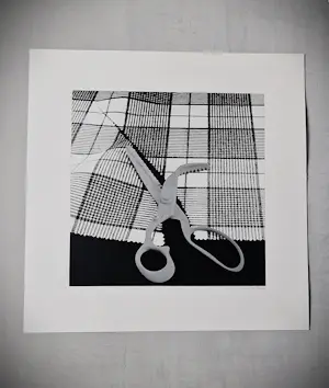 Jan van Dijk - Monochrome zilver glans -zeefdruk - scissors - potloodgesigneerd kopen? Bied vanaf 31!