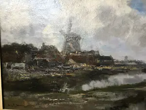 Willem G.F. Jansen - Dorpsgezicht met molen langs de vaart kopen? Bied vanaf 950!