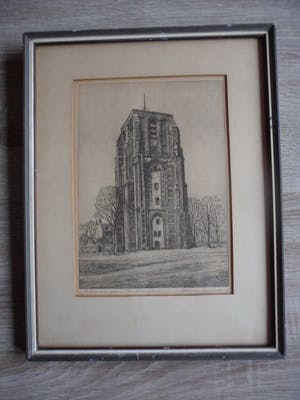 Marius Johannes Janssen - Ets met de Oldehove te Leeuwarden. kopen? Bied vanaf 35!