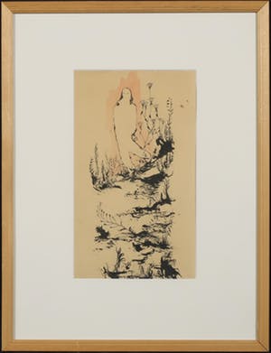 Melle Oldeboerrigter - Oost-Indische inkt en aquarel op papier, Meisje in bos - Ingelijst kopen? Bied vanaf 150!