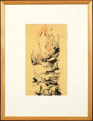 Melle Oldeboerrigter - Oost-Indische inkt en aquarel op papier, Meisje in bos - Ingelijst verkocht voor € 150!