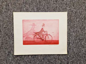 Niet of onleesbaar gesigneerd - Leuke Epreuve d'Artiste droge naald Ets "Bruidegom op fiets" gesigneerd kopen? Bied vanaf 1!