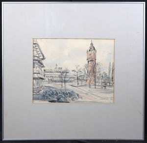 Niet of onleesbaar gesigneerd - Aquarel, Hoofdkantoor GEB - Ingelijst kopen? Bied vanaf 1!