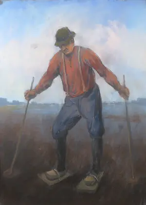 Herman Heijenbrock - Pastelkrijt, Veenwerker - Ingelijst kopen? Bied vanaf 300!