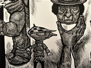 Lou Strik - Vermaard Graficus - grote Lithografie - Fantasie figuren - gesigneerd kopen? Bied vanaf 29!