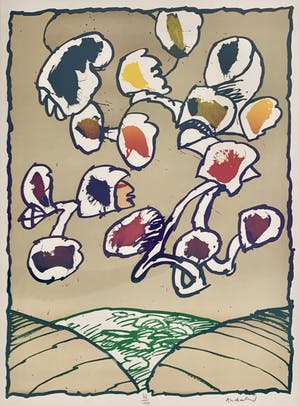 Pierre Alechinsky - kleurenlitho - 'Paris flying object' - 1977 kopen? Bied vanaf 750!