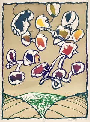 Pierre Alechinsky - kleurenlitho - 'Paris flying object' - 1977 verkocht voor € 750!