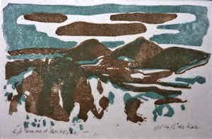 Otto B. de Kat - Zeldzame Linoleumsnede "Berglandschap" 1971 verkocht voor € 200!