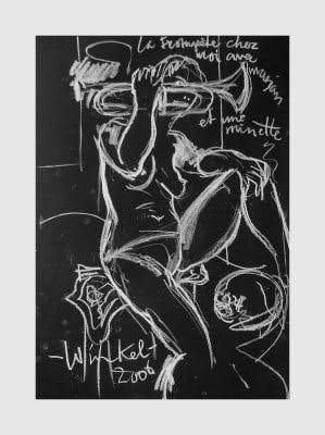 Arien Winkel - La Trompète chez.... wit krijt op zwart papier kopen? Bied vanaf 100!