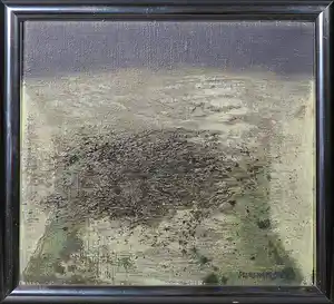 Jaap Ploos van Amstel - Gemengde techniek op doek, Vochtige vlakte - Ingelijst verkocht voor € 100!