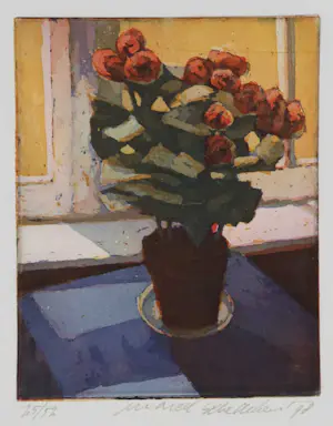 AcheterMarcel Schellekens - Kleurenets, Z.T. Stilleven met bloemen op tafel? Enchérissez de 50!