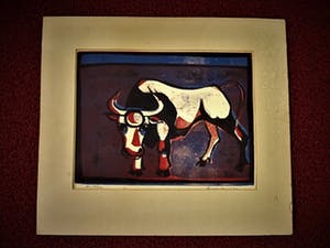 Niet of onleesbaar gesigneerd - Krachtige - omstreeks 1950 - Linosnede "de Stier" - gesigneerd kopen? Bied vanaf 10!