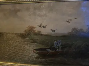 Cornelis Waterman - Water landschap man in boot en opvliegende ganzen kaufen? Bieten Sie von 90!