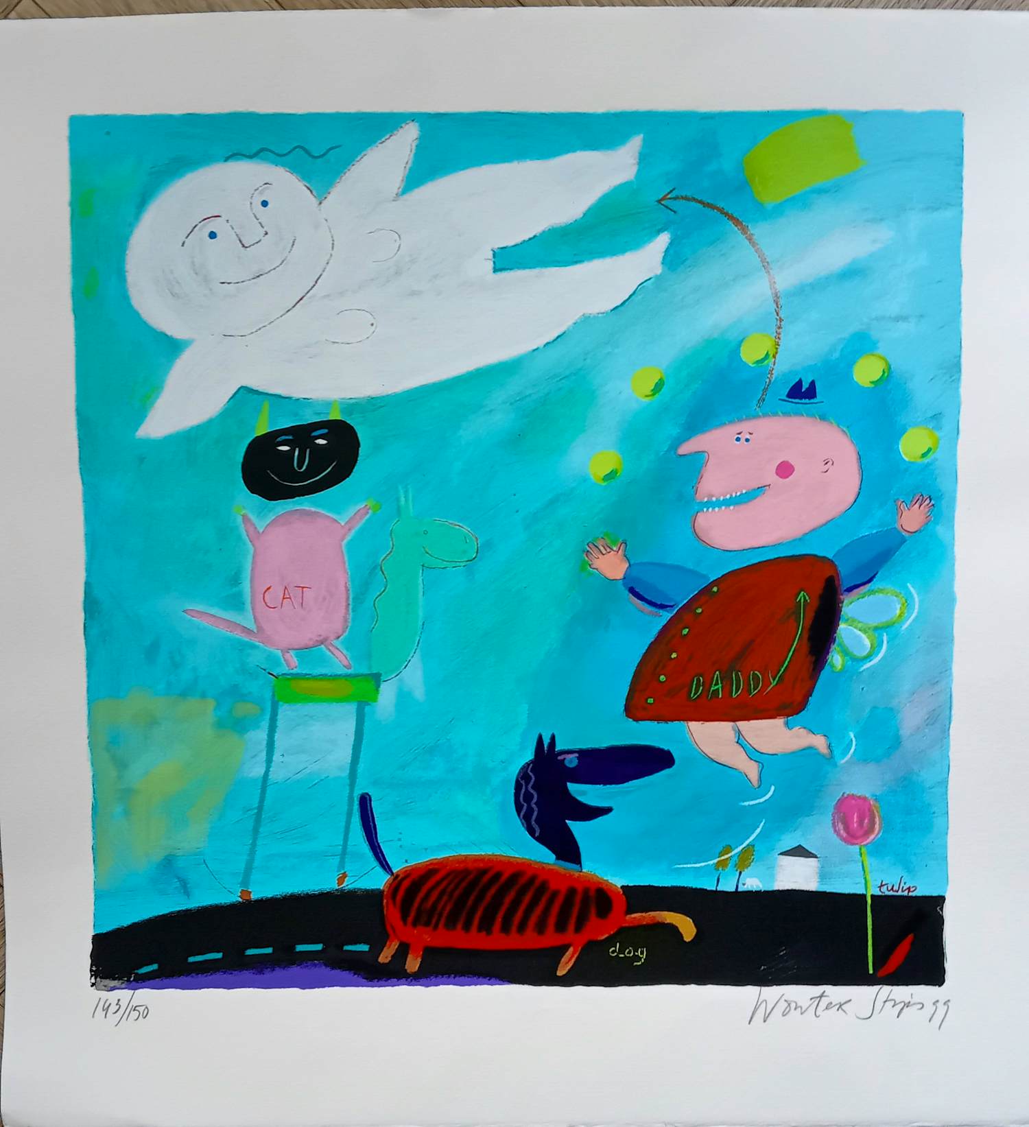 Wouter Stips - Kleurenzeefdruk DADDY-CAT-DOG Handgesigneerd kopen? Bied vanaf 69!