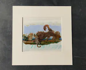Jan Kuiper - Galerie Petit - gemengde techniek opkarton "zelfportret als poes" - gesigneerd kopen? Bied vanaf 31!