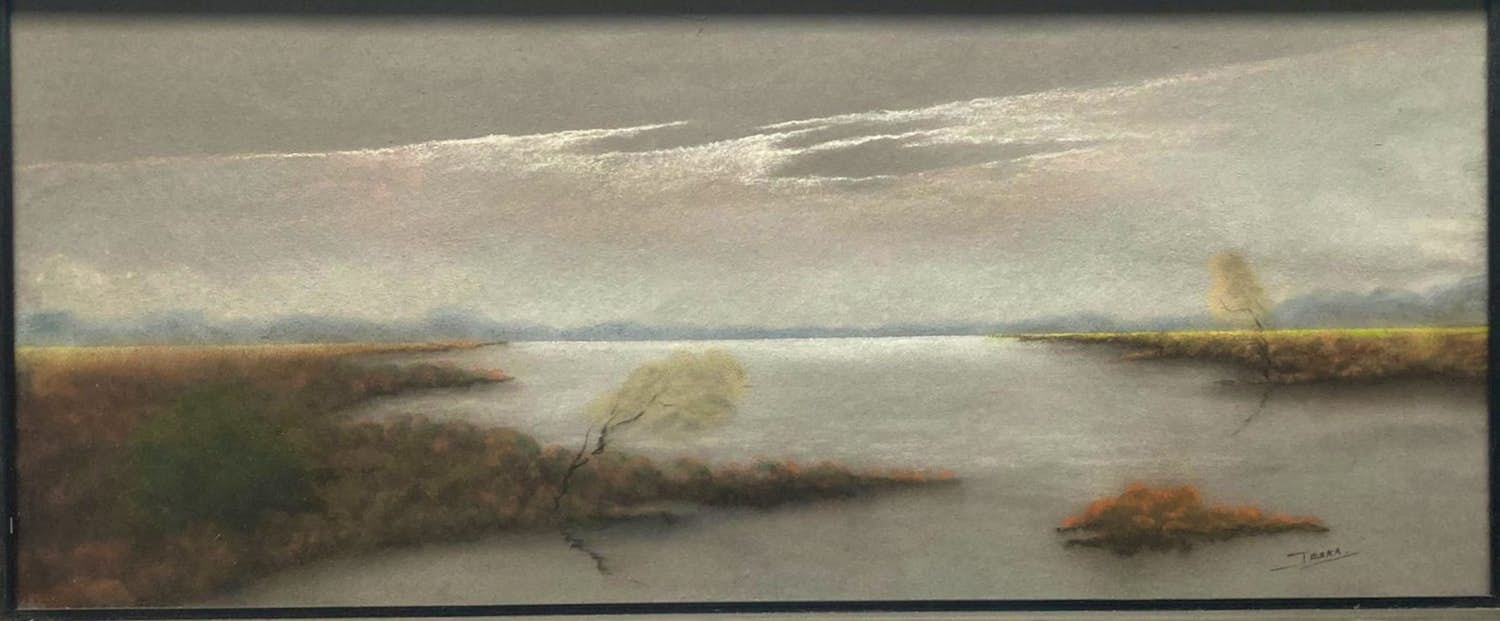 Jan Staats Kiewiet - / Jeska: Ingelijste pasteltekening, Verstild landschap – ca. 1937 kopen? Bied vanaf 50!