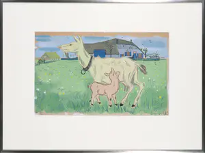 Herman Berserik - Gouache, Boerderij met geiten - Ingelijst kopen? Bied vanaf 1500!