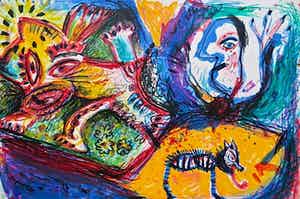 Rik van Iersel - 'Beestachtig' - Originele kleurenlitho -Cobra stijl -Nieuwstaat - PRIJS VERLAAGD verkocht voor € 39!