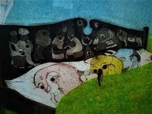 Michel van Overbeeke - Kleine Oplage (25) Surrealistische Litho "Bed II" gesigneerd kopen? Bied vanaf 20!