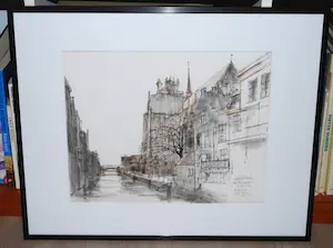 Otto Dicke - Dordrecht, Voorstraatshaven met Grote kerk - klasse tekening [1981] kopen? Bied vanaf 135!