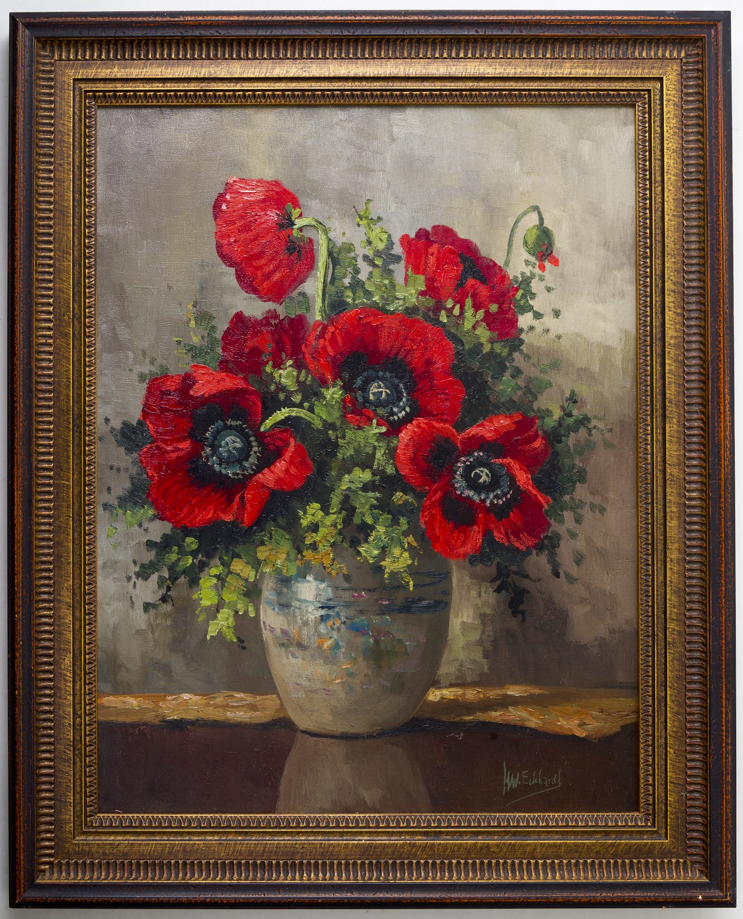 Christiaan Hendrik Eckhardt - Stilleven vaas met rode papavers verkocht voor € 100!
