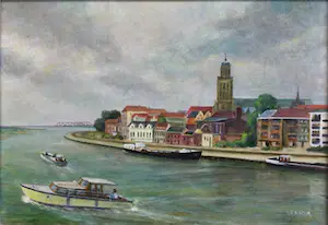 Johan Hendrik Gelink - Deventer vanaf de IJssel | olieverfschilderij kopen? Bied vanaf 50!