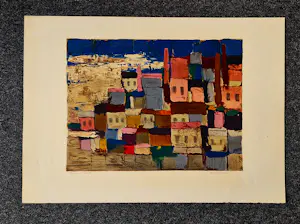 Jean Oosterlynck - Grote 1976 - Epreuve d'Artiste kleuren-lithografie "Méditerranée" gesigneerd kopen? Bied vanaf 41!