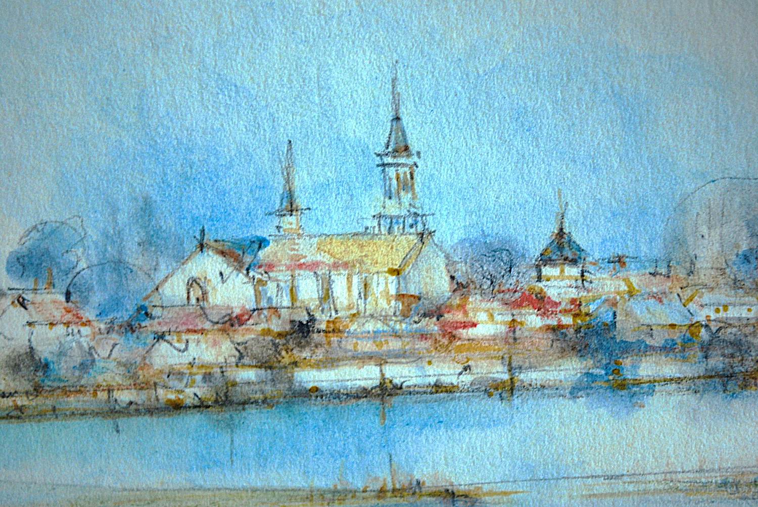 Jean-Louis Vergne - Gezicht op Chalon (Fr.) met de Saône - tekening met aquarel - mooi ingelijst kaufen? Bieten Sie von 75!