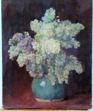 Jan Rinke - (1863-1922) Stilleven hortensia's in gemberpot, olieverf verkocht voor € 69!
