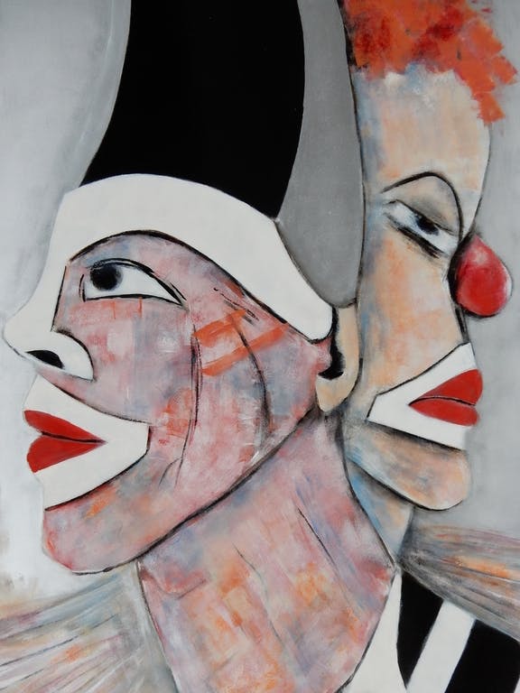 Trudi van Zomeren-van Ingen - Clowns - lakverf op paneel kopen? Bied vanaf 240!