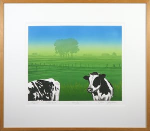 Hans Heijman - Zeefdruk, Koeien in polderland - Ingelijst kopen? Bied vanaf 1!