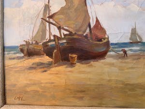 Niet of onleesbaar gesigneerd - Bomschuiten op het strand kopen? Bied vanaf 10!