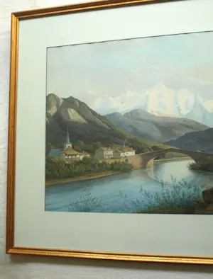 Henri Knip - Ingelijste gouache , Landschap Zwitserland – ca. 1870? - Lijst, 73 x 93 cm. kopen? Bied vanaf 10!