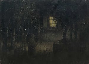 Henri van Daalhoff - Olieverf op paneel, Figuur buiten bij raam kopen? Bied vanaf 60!