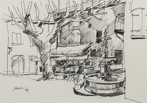 Piet Snoeren - Pentekening, Plein kopen? Bied vanaf 1!